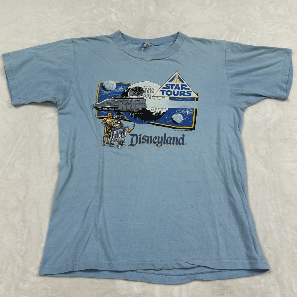Disney Star Tours T-Shirt Unisex L Blue Vintage 1986 Disneyland Graphic Tee